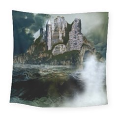 Sea-island-castle-landscape Square Tapestry (large) by Cowasu