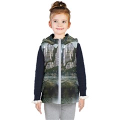 Sea-island-castle-landscape Kids  Hooded Puffer Vest