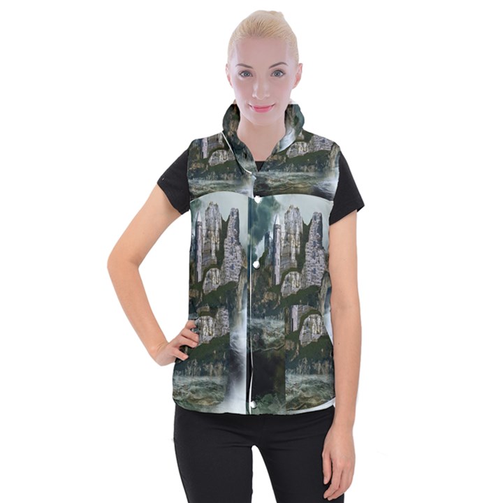 Sea-island-castle-landscape Women s Button Up Vest