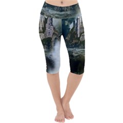 Sea-island-castle-landscape Lightweight Velour Cropped Yoga Leggings by Cowasu