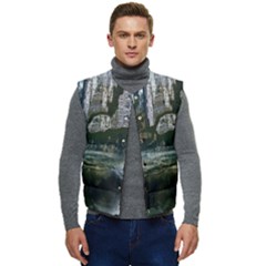 Sea-island-castle-landscape Men s Button Up Puffer Vest	