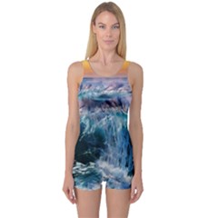 Sea-waves-ocean-water-beach-surf One Piece Boyleg Swimsuit by Cowasu