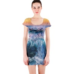 Sea-waves-ocean-water-beach-surf Short Sleeve Bodycon Dress by Cowasu