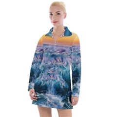 Sea-waves-ocean-water-beach-surf Women s Long Sleeve Casual Dress by Cowasu