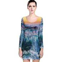 Sea-waves-ocean-water-beach-surf Long Sleeve Velvet Bodycon Dress