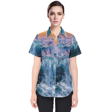 Sea-waves-ocean-water-beach-surf Women s Short Sleeve Shirt by Cowasu