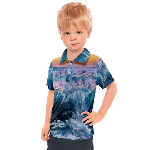 Sea-waves-ocean-water-beach-surf Kids  Polo T-shirt by Cowasu