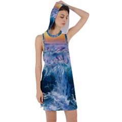 Sea-waves-ocean-water-beach-surf Racer Back Hoodie Dress by Cowasu