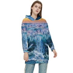 Sea-waves-ocean-water-beach-surf Women s Long Oversized Pullover Hoodie by Cowasu