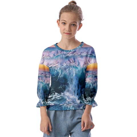 Sea-waves-ocean-water-beach-surf Kids  Cuff Sleeve Top by Cowasu