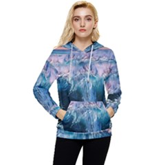 Sea-waves-ocean-water-beach-surf Women s Lightweight Drawstring Hoodie by Cowasu