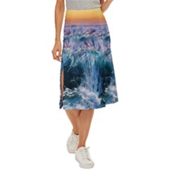 Sea-waves-ocean-water-beach-surf Midi Panel Skirt by Cowasu