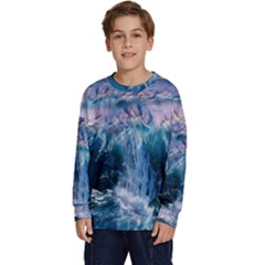 Sea-waves-ocean-water-beach-surf Kids  Crewneck Sweatshirt