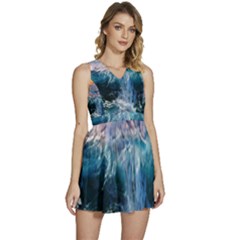 Sea-waves-ocean-water-beach-surf Sleeveless High Waist Mini Dress by Cowasu