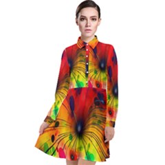 Color-background-structure-lines Long Sleeve Chiffon Shirt Dress by Cowasu