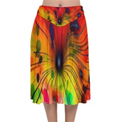 Color-background-structure-lines Velvet Flared Midi Skirt by Cowasu