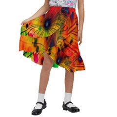 Color-background-structure-lines Kids  Ruffle Flared Wrap Midi Skirt by Cowasu