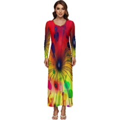 Color-background-structure-lines Long Sleeve Longline Maxi Dress by Cowasu