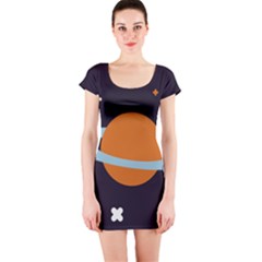 Planet-orbit-universe-star-galaxy Short Sleeve Bodycon Dress by Cowasu