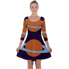 Planet-orbit-universe-star-galaxy Quarter Sleeve Skater Dress by Cowasu