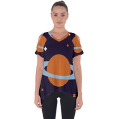 Planet-orbit-universe-star-galaxy Cut Out Side Drop T-shirt by Cowasu