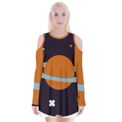 Planet-orbit-universe-star-galaxy Velvet Long Sleeve Shoulder Cutout Dress