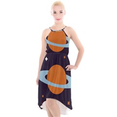 Planet-orbit-universe-star-galaxy High-low Halter Chiffon Dress  by Cowasu