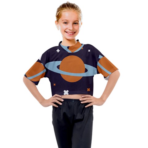 Planet-orbit-universe-star-galaxy Kids Mock Neck T-shirt by Cowasu