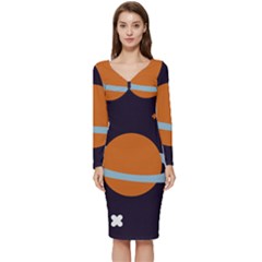 Planet-orbit-universe-star-galaxy Long Sleeve V-neck Bodycon Dress  by Cowasu