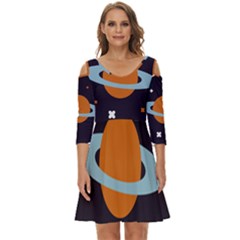 Planet-orbit-universe-star-galaxy Shoulder Cut Out Zip Up Dress by Cowasu