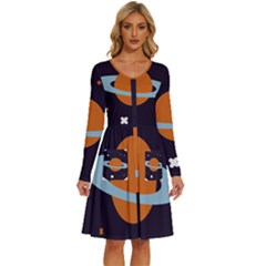 Planet-orbit-universe-star-galaxy Long Sleeve Dress With Pocket by Cowasu