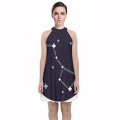 Celebrities-categories-universe-sky Velvet Halter Neckline Dress 