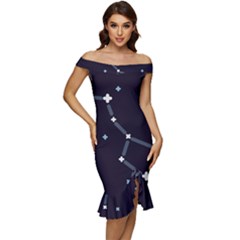 Celebrities-categories-universe-sky Off Shoulder Ruffle Split Hem Bodycon Dress by Cowasu