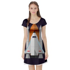 Rocket-space-universe-spaceship Short Sleeve Skater Dress by Cowasu