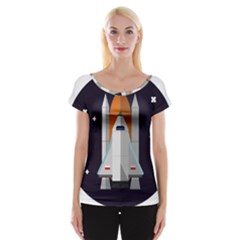 Rocket-space-universe-spaceship Cap Sleeve Top by Cowasu