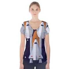 Rocket-space-universe-spaceship Short Sleeve Front Detail Top by Cowasu