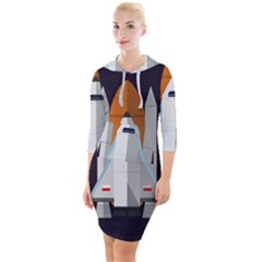 Rocket-space-universe-spaceship Quarter Sleeve Hood Bodycon Dress by Cowasu