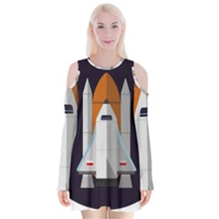 Rocket-space-universe-spaceship Velvet Long Sleeve Shoulder Cutout Dress