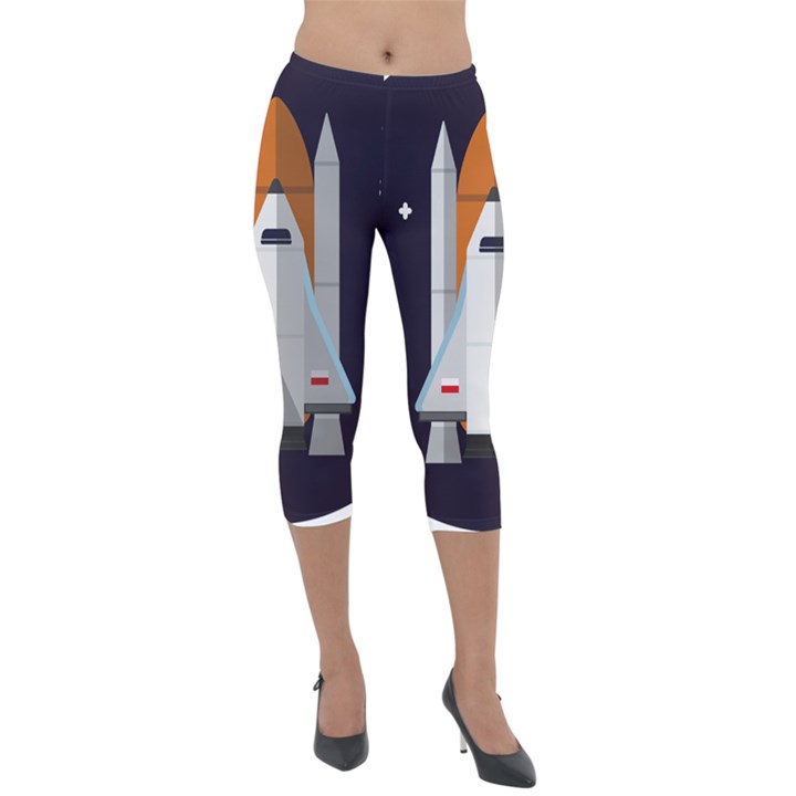 Rocket-space-universe-spaceship Lightweight Velour Capri Leggings 