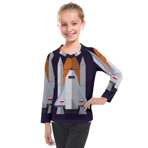 Rocket-space-universe-spaceship Kids  Long Mesh T-shirt by Cowasu