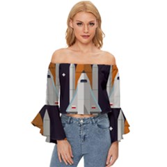 Rocket-space-universe-spaceship Off Shoulder Flutter Bell Sleeve Top