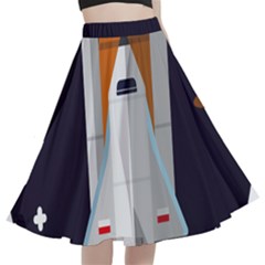 Rocket-space-universe-spaceship A-line Full Circle Midi Skirt With Pocket by Cowasu