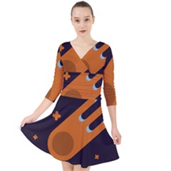 Meteor-meteorite-space-comet Quarter Sleeve Front Wrap Dress by Cowasu