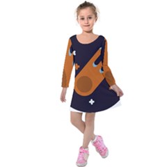 Meteor-meteorite-space-comet Kids  Long Sleeve Velvet Dress by Cowasu