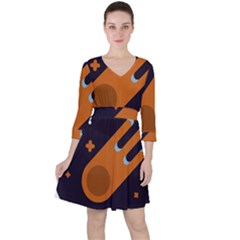 Meteor-meteorite-space-comet Quarter Sleeve Ruffle Waist Dress by Cowasu