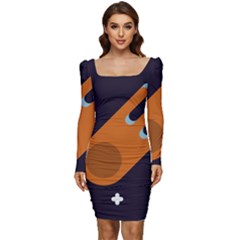 Meteor-meteorite-space-comet Women Long Sleeve Ruched Stretch Jersey Dress by Cowasu