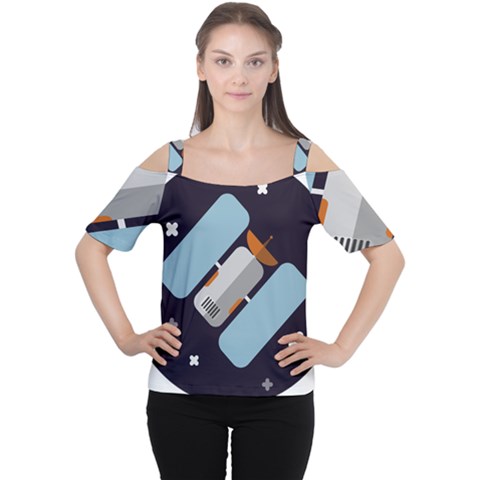 Satellite-machine-space-dark Cutout Shoulder T-shirt by Cowasu