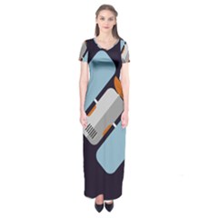 Satellite-machine-space-dark Short Sleeve Maxi Dress by Cowasu