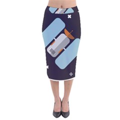 Satellite-machine-space-dark Velvet Midi Pencil Skirt by Cowasu