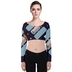 Satellite-machine-space-dark Velvet Long Sleeve Crop Top by Cowasu